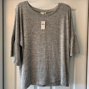 Gap Heathered Gray Flounce Sleeve Top NWT